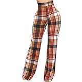 High Waisted Wide Leg Pants for Women Loose Fit Long Pants Plaid Print Trousers Ladies Casual...