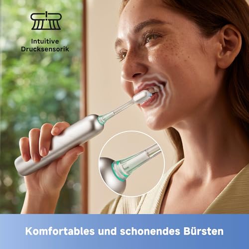 MOVA Fresh Pro 3DClean™ Elektrische Zahnbürste mit App, Schallzahnbürste für Erwachsene, 2 Bürstenköpfe und Reiseetui, 3-in-1-Ersatzbürstenkopf mit Halter, 30 Tage Akkulaufzeit, Silber – Bild 6