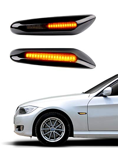 LED Marcadoras Laterales Lámpara de Intermitente, Ámbar Dinámica Luces Intermitentes para 1 series E81 E82 E87 E88, 3 Series E36 E46 E90 E91 E92 E93, 5Series E60 E61, X1 E84, X3 E83, X5 E53-2 piezas