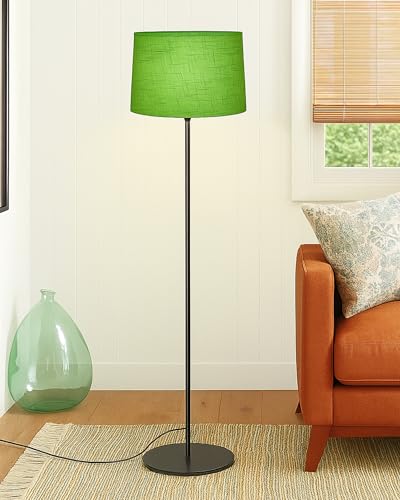 Image of Homesake Modern Floor Lamp for Living Room Traditional Farmhouse Boho Floor Lamp Mid-Century Pole Lamp with Linen Lamp Shade Modern Bohemian Side Lamp for Living Room Bedroom Office (Green)