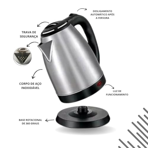 Chaleira Elétrica Jarra Bule Inox 1,8 Litros Desligamento Automático 110V