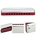 10 hole Diatonic Harmonica, Deluxe Blues Harmonica, Stainless Steel Key for Children for Adult Beginners (Red)