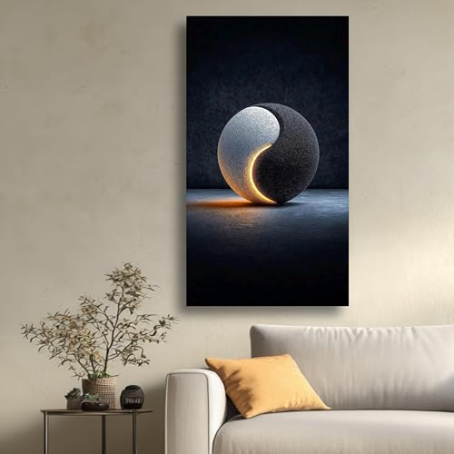 Tableau sur toile Yin Yang abstrait 40x70cm avec cadre intérieur