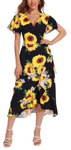 Women’s Deep V Neck Wrap Maxi Dresses Casual Ruffle Hem Split Long Dress2