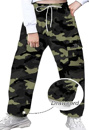 Image of Betusline Girls 2 Piece Outfits Short Sleeve Crop Top & Parachute Cargo Pants Set,4T-14 Years