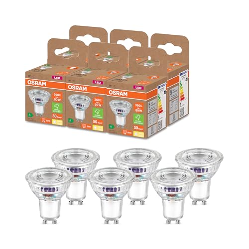 Osram Hocheffiziente PAR16 Reflektorlampe mit Energieeffizienzklasse B, Sockel GU10, 50W-Ersatz, 2W Nennleistung, 2700K (warmweiß), besonders stromsparend, klares Glas, nicht dimmbar 6er-Pack
