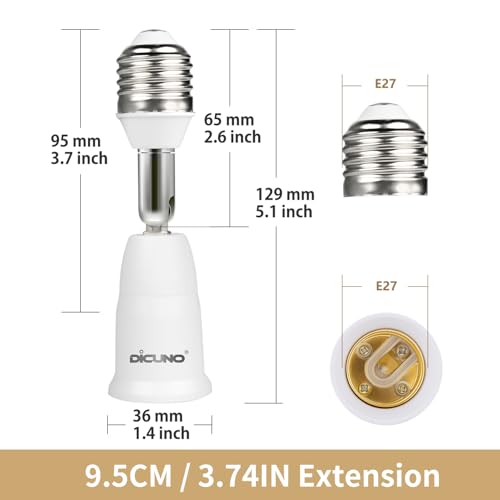 DiCUNO Adapter E27 9.5CM, Przedłużacz E27, 4-pak