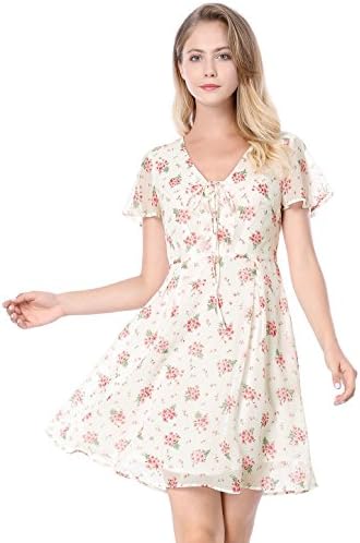 Allegra K Women's Floral Printed Spring Summer Flare Short Sleeve...