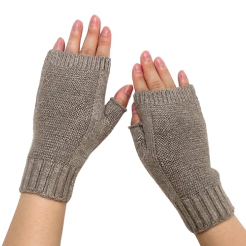 [Mokasali] アームウォーマー レディース ウール ハンドウォーマー 冬用 防寒 指穴あり 手首カバー 冷え対策 指無し手袋【長さ18cm】 (キャメル)