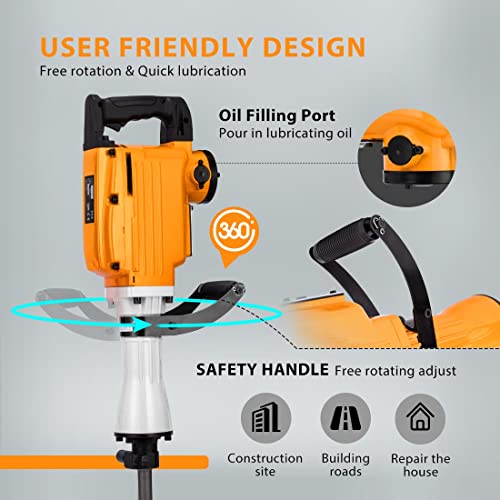 Vivohome 2200W 400 Rpm Electric Demolition Jack Hammer Heavy Duty Concrete Breaker Drills Kit With Heavy Duty 880 Lbs Capacity Mesh Steel Garden Cart #TOP4