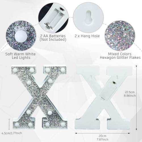 Image of Light Up Letters, Marquee Light Letter for Table Decorations, Glitter Light Up Signs for Prom, Events, or Engagement Party Decor, Featuring Alphabet & Number Lighted Letters, Letter X