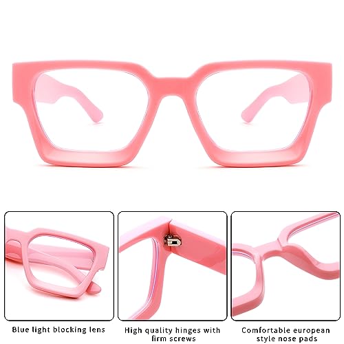 Image of Braylenz Square Thick Frame Blue Light Glasses for Men Women Fashion Clear Computer Eyeglasses
