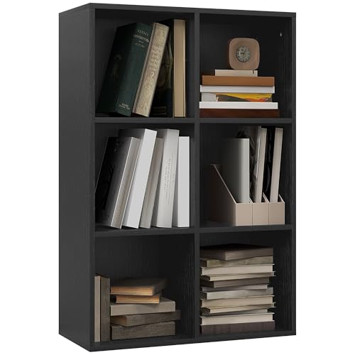 HOMCOM 3 Tier Bookshelf, Modern Cube Bookcase with 6 Open Storage Compartments, Freestanding Display Storage Unit for Living Room, Bedroom, Study, Black