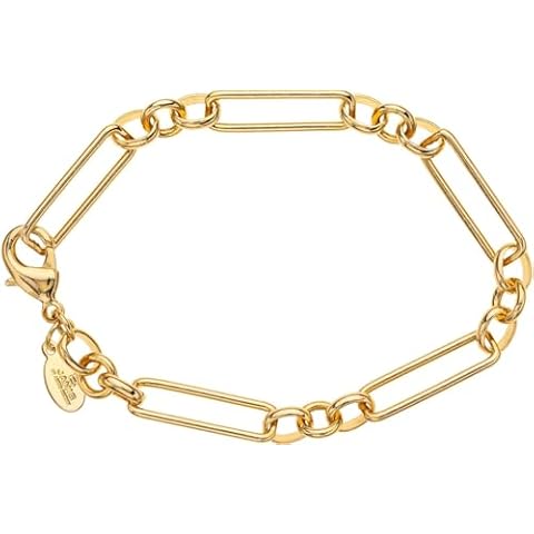 JANIS BY JANIS SAVITT Interlocking 18K Gold Plated Link Chain Bracelet 7.5 Inches Length, 0.25 Inches Wide Paper Clip Link Bracelet MADE IN USA Cover