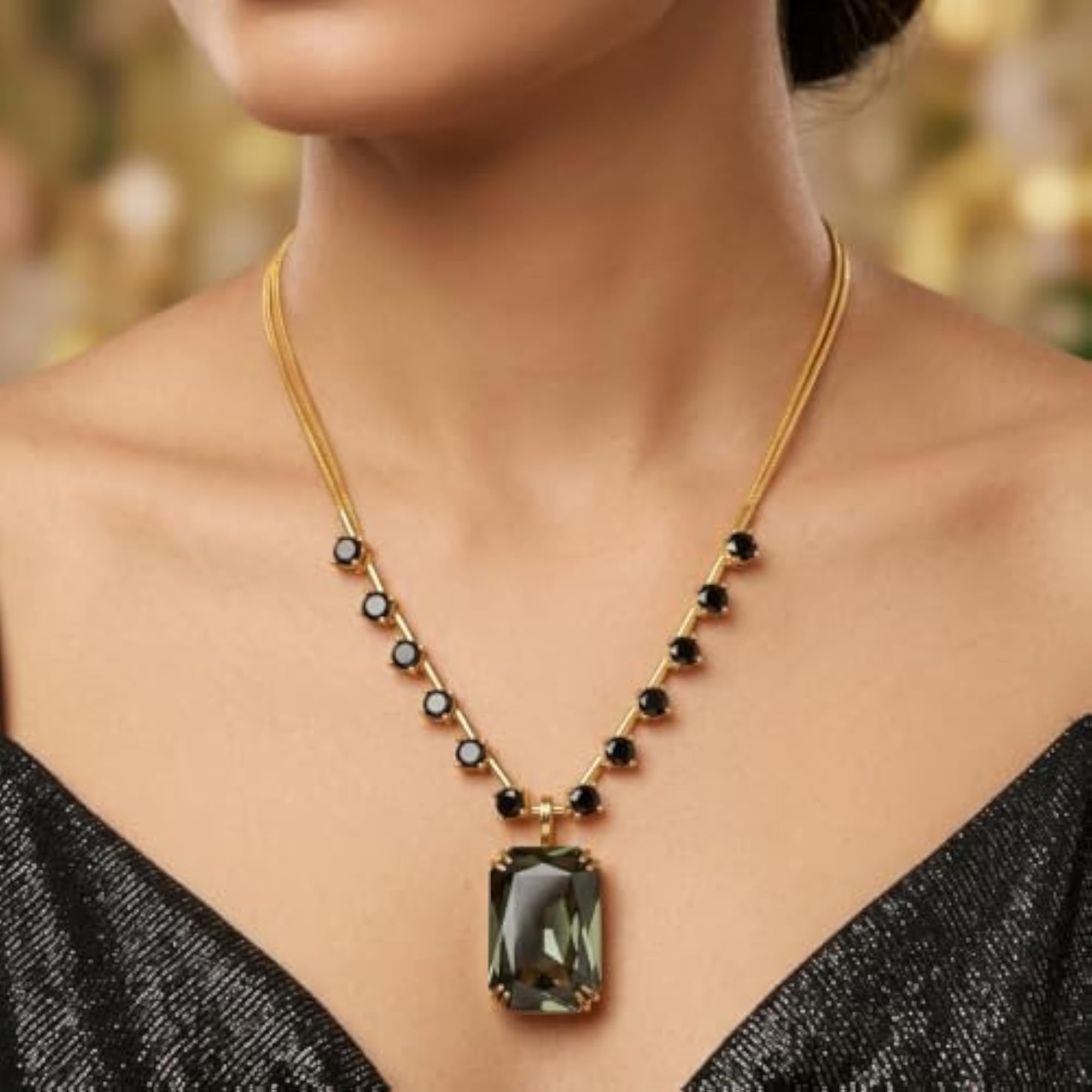 Women's Black Crystal Statement Necklace, Bold Elegance