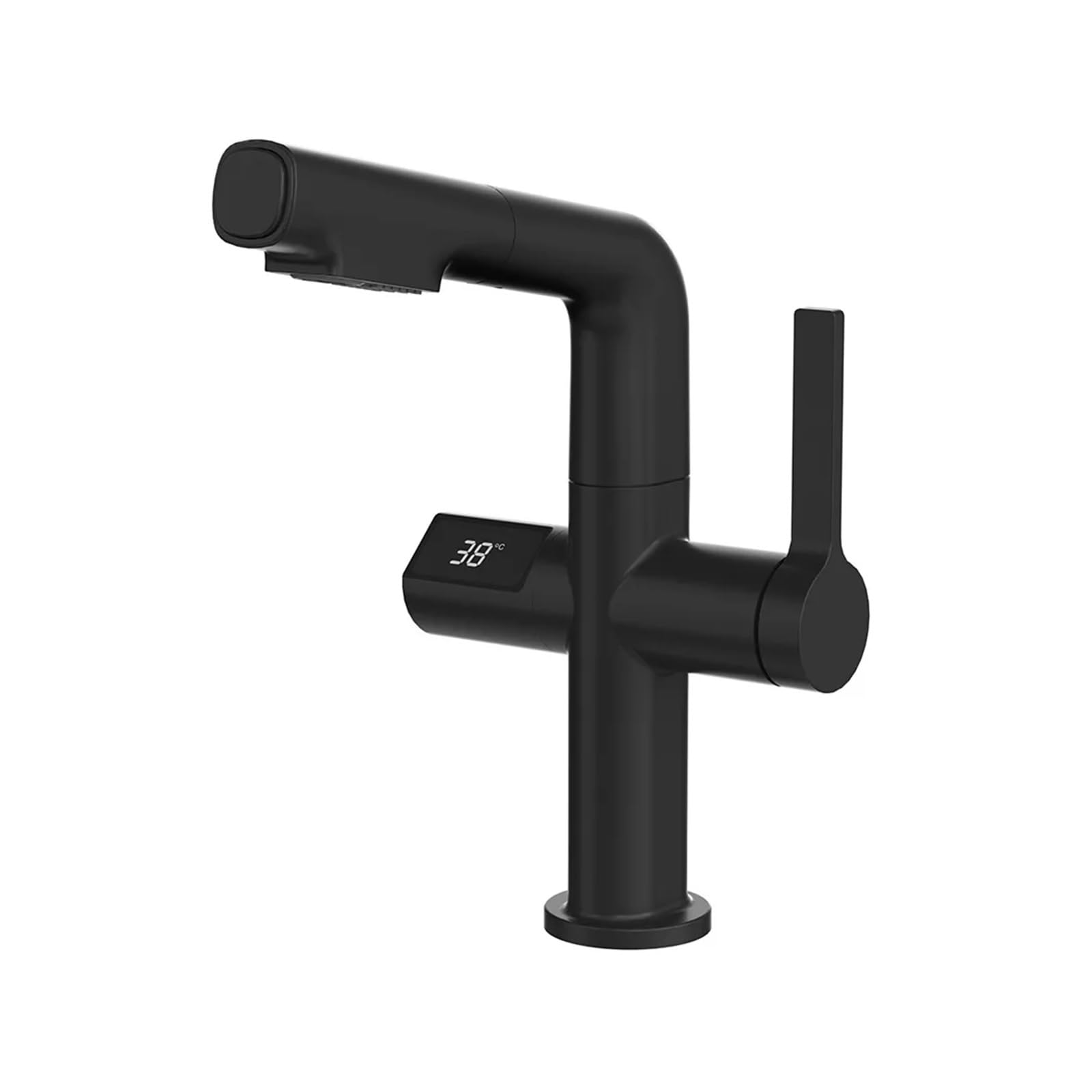 CVFRDD Modern Intelligent Digital Display Waterfall Taps, Sink Faucet 360℃ Pull Out Basin Faucets, Bathroom Faucet Water Mixer(Matte Black)