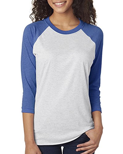 Next Level Unisex 3/4-Sleeve Raglan T-Shirt, Vintage Royal/HTHR Wht, Large