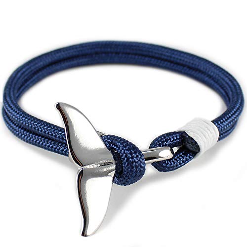 Flexo Fitness Matte Handmade Motivational Black Plated Nylon Wrist Rope Anchor Whale Tail Bracelet for Men and Women