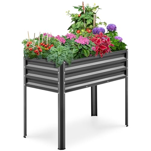 KING BIRD Hochbeet aus Metall Pflanzkasten Blumenbett, Frühbeet Bausatz Kräuterbeet für Garten, Balkon, Terrasse,grau,87 x 46 x 80 cm