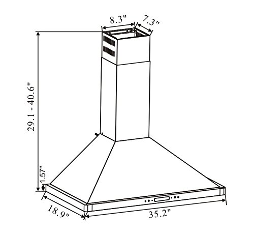 Winflo 36" Wall Mount Stainless Steel Convertible Kitchen Range Hood, Touch Control, Stainless Steel Baffle Filters #TOP3
