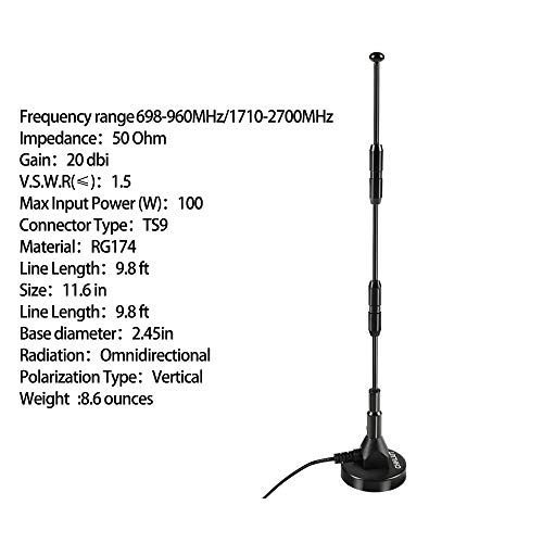 Chhliut High Gain Ts9 Antenna 4G Lte 2.4Ghz Antenna 20Dbi Omni Directional Antenna With Magnetic Stand Base 9.8Ft Rg174 #TOP2