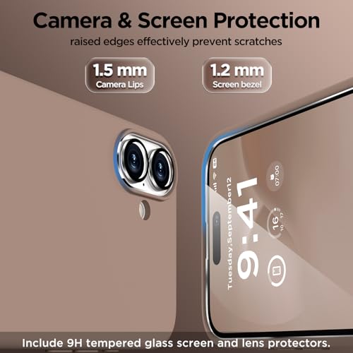 Image of Magnetic for iPhone 16 Case, Compatible with MagSafe, Liquid Silicone Phone Cover with Screen Protector & Camera Protector, Soft Anti-Scratch Microfiber Lining Inside 6.1 inch, Light Brown
