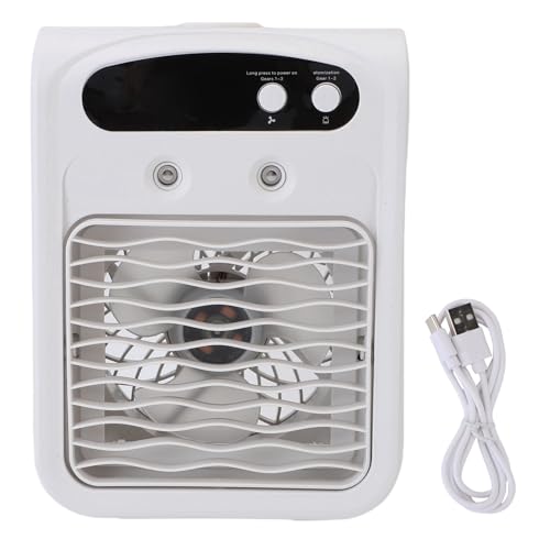 LIYJTK Aire acondicionado de escritorio con humidificador, tanque de agua de 1000ml, Enfriador de aire de escritorio silencioso recargable por USB para dormitorio y oficina (Blanca)