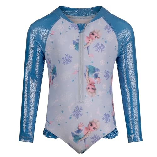 Disney Frozen Traje de baño, Traje de baño para niñas con Mangas largas, Elsa, 5-6 años, Azul