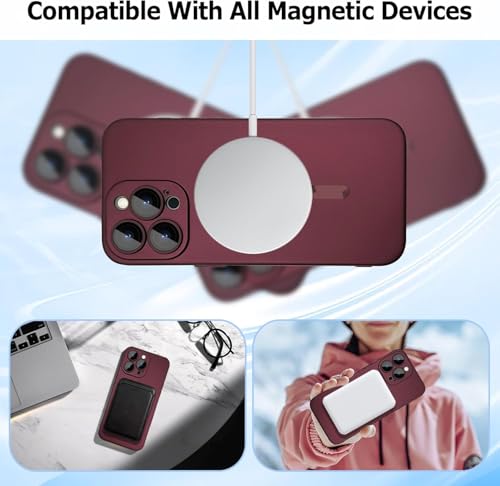 Image of DIZORO Magnetic Case for iPhone 16 Pro Case [Compatible with MagSafe][Built-in Camera Lens Protector] Slim Soft Silicone Bumper Shockproof Metallic Luster Back Cover Phone Case - Wine Red