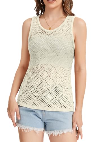Image of Bosmeer Women's Hollow Sweater Vest Crochet Tank Tops Knit Out Sleeveless Cover Up Summer Boho Top Pullover