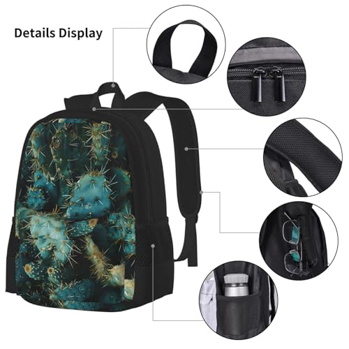 Cactus Print 3 Piece Backpack Set, Laptop Daypack, Lightweight Bookbag Set With Lunch Bag Pencil Case4