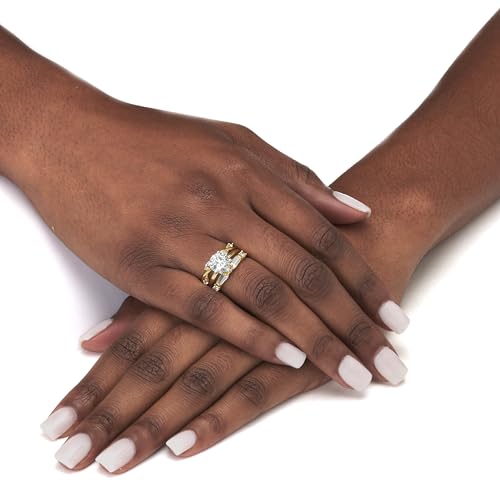 PalmBeach Yellow Gold-Plated Round Cubic Zirconia Solitaire Engagement and Vine Wedding Band Ring Set Sizes 6-10 Size 64