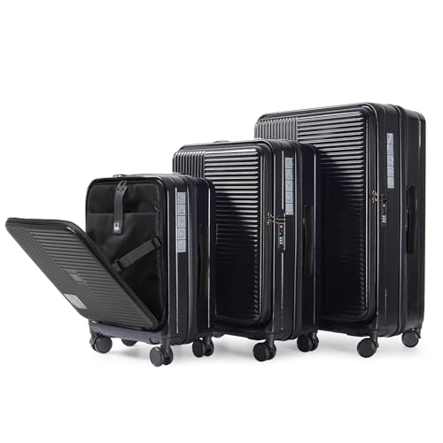 Travel in Style with 3-Piece Hardshell Luggage Set, Front Opening, TSA Lock, Expandable, Black