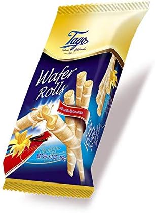 Tago Wafer Rolls from Serendib | Crispy wafer rolls with flavoured Cream Filling (150g) | (6 Packets, Vanilla flavoured cream filling)
