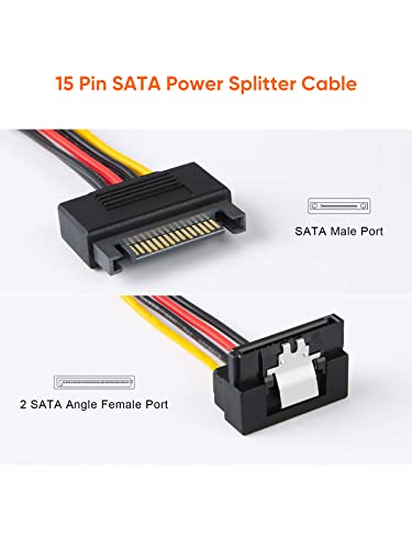 Cablecreation Sata Power Cable, [2-Pack] 6-Inch Sata 15 Pin Male To 2Xsata 15 Pin Down Angle Female Power Splitter Cable #TOP1