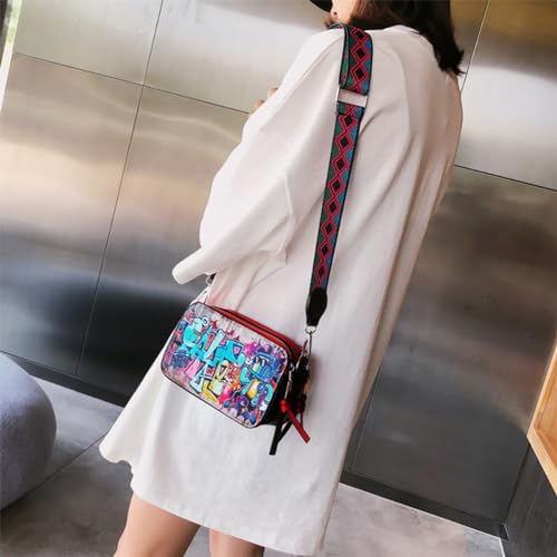 Women's Printed Graffiti Shoulder Bag, PU Hip Hop Fashion Square Crossbody Bag, Retro Casual Multicolor Clutch Purse4