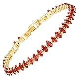 RIZILIA Not-Your-Basic Statement Tennis Bracelet for Women with 3mm Marquise Cut CZ Simulated Red Ruby in 14K Yellow Gold Plated, 16.5cm Base +1.5/2.5cm Extenders to 18-19cm, Gift Boxed
