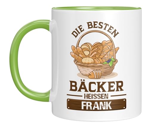 Taza personalizada con texto y nombre personalizado para panaderos – Los mejores panaderos calientes Frank – Idea de regalo para hombres, panaderos aficionados y maestros panaderos – verde