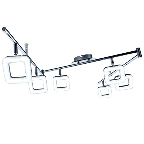 B.K.Licht plafonnier LED design moderne, 6 spots carrés orientables, modules de 4W s, IP20