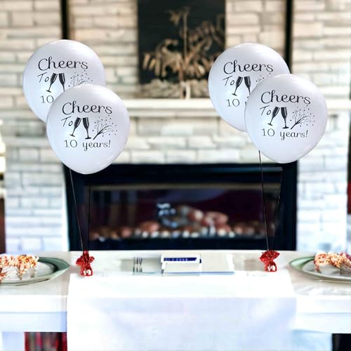 Malayan Products Cheers to 10 Years Latex Balloons 12ct, 10yr Anniversary Celebration. Wedding, Reunion, Vow renewal ceremonies, Birthday Party Decorations Event Supply, 12 Inch Standard Size - Image 3