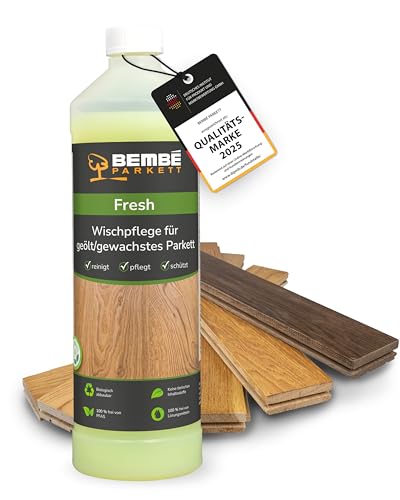 Bembé Fresh Parkettreiniger & Parkettpflege I 1 Liter I Hochkonzentriert für über 100m² I Reinigt & pflegt geöltes, gewachstes Parkett I Seidenmatt & polierbar I Rutschhemmend & wasserabweisend