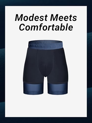 Arcweg Men's Swim Trunks with Compression Liner and Zipper Pockets Quick Dry Large Bathing Suit Board Swimming Shorts Navy Blue — view 4