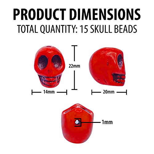 Mandala Crafts 15 Pcs 17Mm Red Howlite Carved Skull Beads For Jewelry Making Skull Charms - Small Skulls For Crafts - Bulk Skull Head Skeleton Beads #TOP3