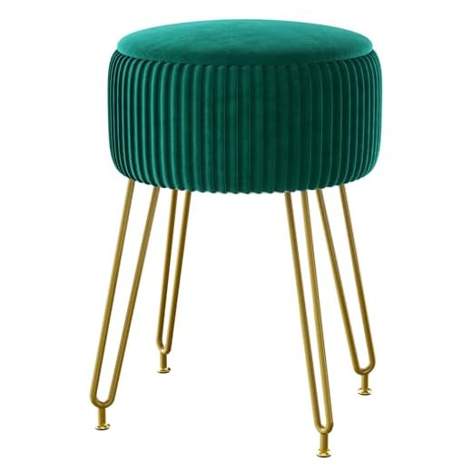 IBUYKE Velvet Storage Footrest Stool Ottoman, Makeup Vanity Stool Side Table with Golden Steel Legs Removable Cover, Coffee Table Top Cover, Green LG-20L