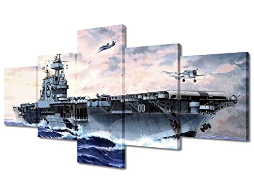 Toile murale bataille navale militaire triptyque 5 pièces bleu marine