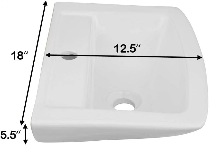 RENOVATORS Supply Manufacturing Vega Small Wall Mount Bathroom Vessel Sink 18" Wide White Ceramic Rectangle Wall Hung Sink with Single Faucet Hole 22438