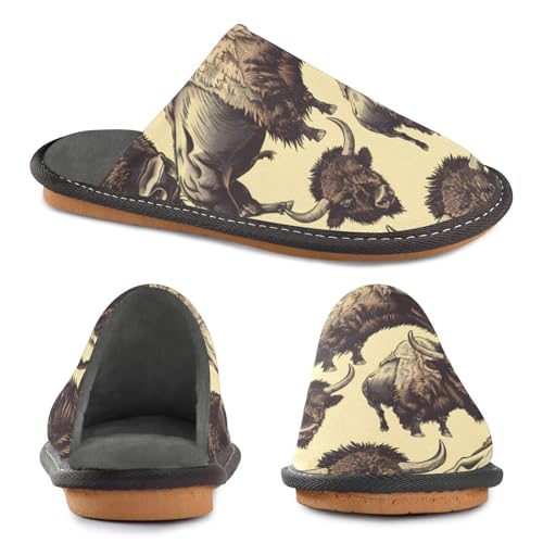 Slippers for Women Bison Pattern Print Artwork Vintage Soft Fuzzy Women's Slippers Indoor and Outdoor Shoes2