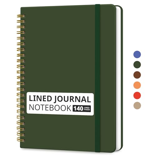Image of Taja Lined Spiral Journal Notebook for Women & Men, 140 Pages, College Ruled Hardcover Notebook for Work & Note Taking, Journals for Writing, A5(5.7 inch x 7.9 inch) - Dark Olive Green