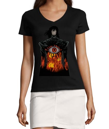 T-shirt Anime femme col en V coton vêtement noir mode japonaise casual