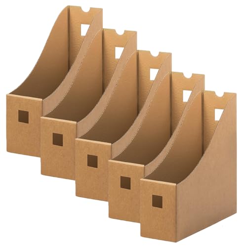 LSC Magazine File Holder Pack of 5 Cardboard Box A4 File Organiser Box with Labels File Holder Document Organiser for Desk Organizer File Divider Magazine Rack for School Office Home (Pack of 5)